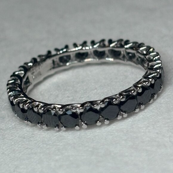1.70CT Black Diamond Eternity Band 18K White Gold Natural Diamonds Stacking Ring - Picture 1 of 9